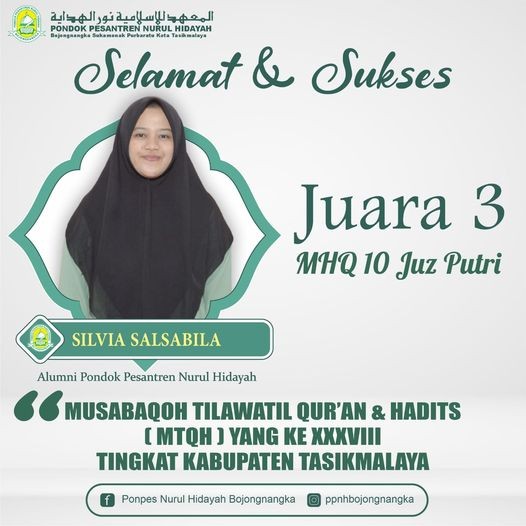 Prestasi Juara 3 MHQ 10 Juz Putri pada Musabaqoh Tilawatil Qur`an dan Hadits XXXVIII